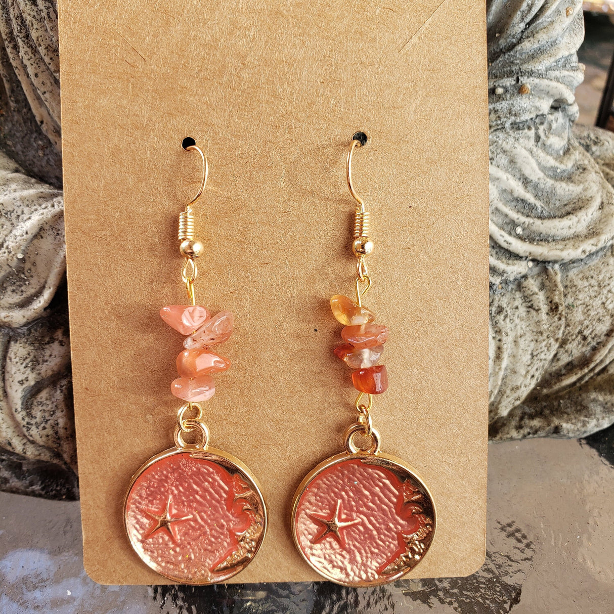 Crystal Earrings ,Stacked Stone Drop Earrings |Charm and Crystal Moon Earrings ,Witch Jewelry, Crystal Energy