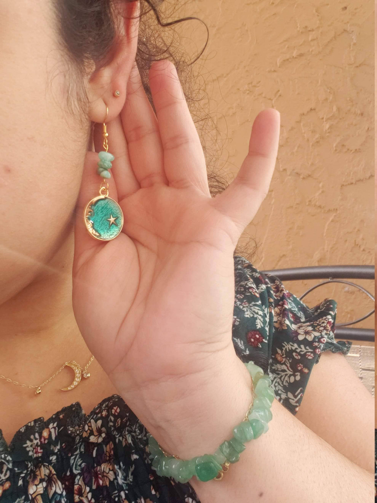 Crystal Earrings ,Stacked Stone Drop Earrings |Charm and Crystal Moon Earrings ,Witch Jewelry, Crystal Energy