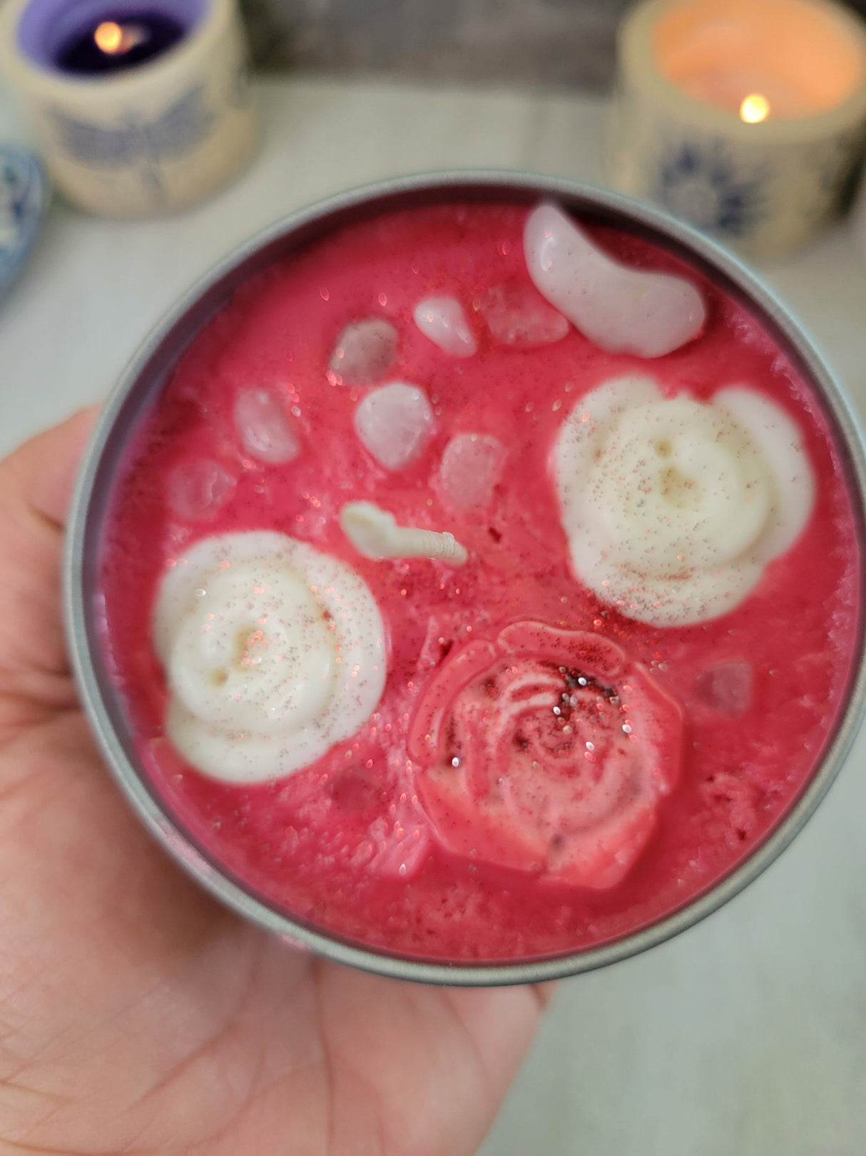 Soy Candles Scented Candle Crystal candles 8 oz - Fresh Roses Candle, Love Candle Gift for Her