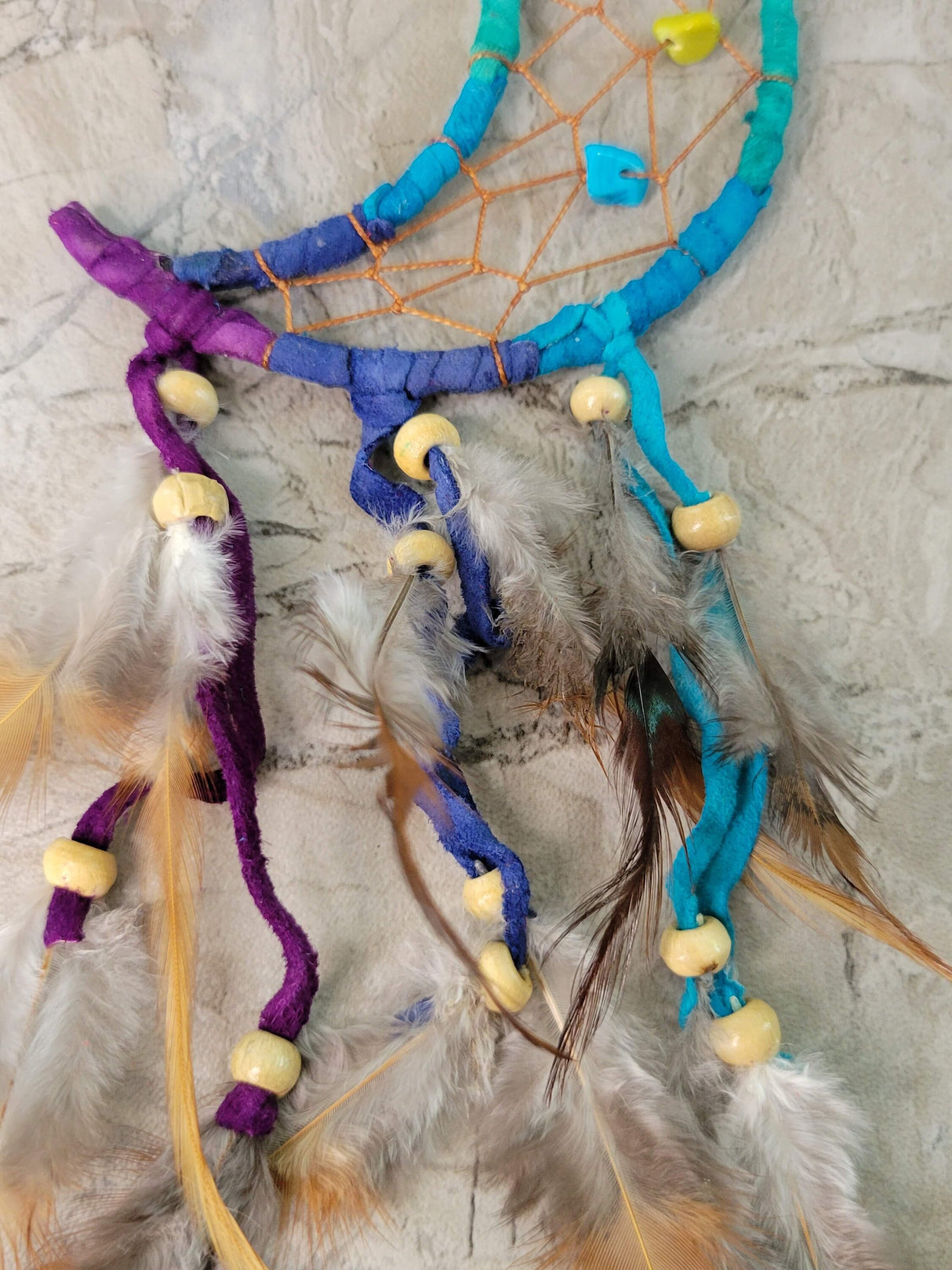 Crescent Moon Multi-Colored Dreamcatcher With Feathers & Beads