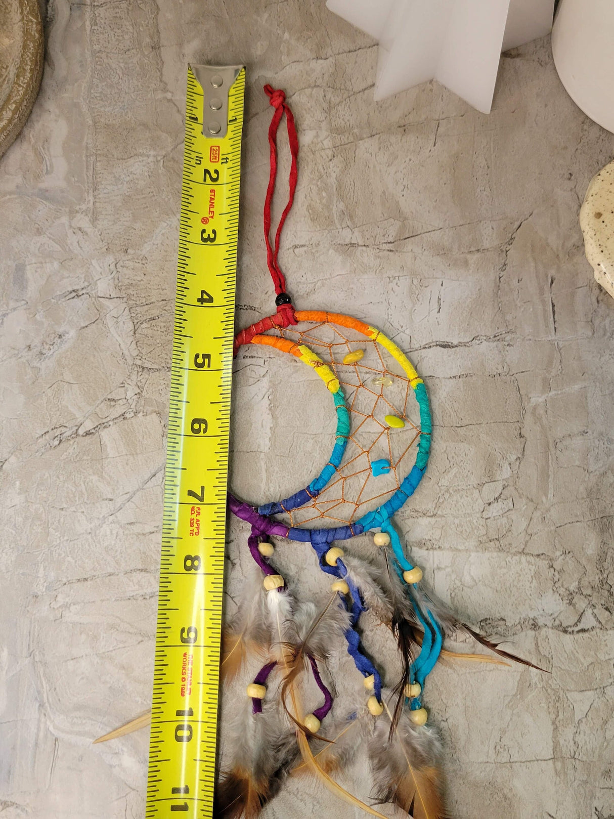Crescent Moon Multi-Colored Dreamcatcher With Feathers & Beads