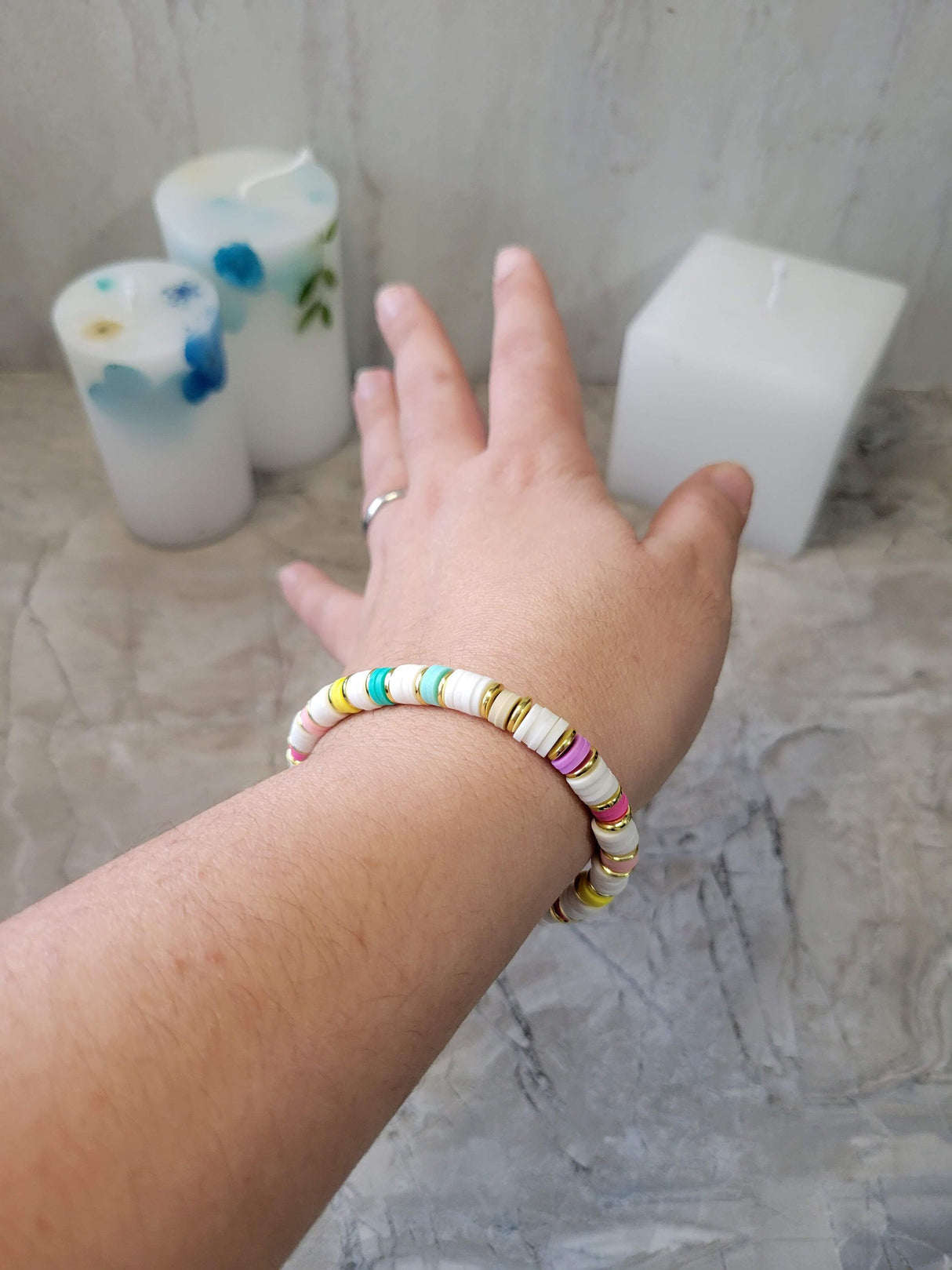 Polymer Clay & Disc Beads Stretch Bracelets Colorful Bracelets