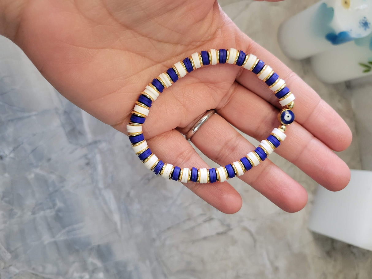 Evil Eye Bracelets Polymer Clay & Disc Beads Stretch Bracelets Colorful Bracelets