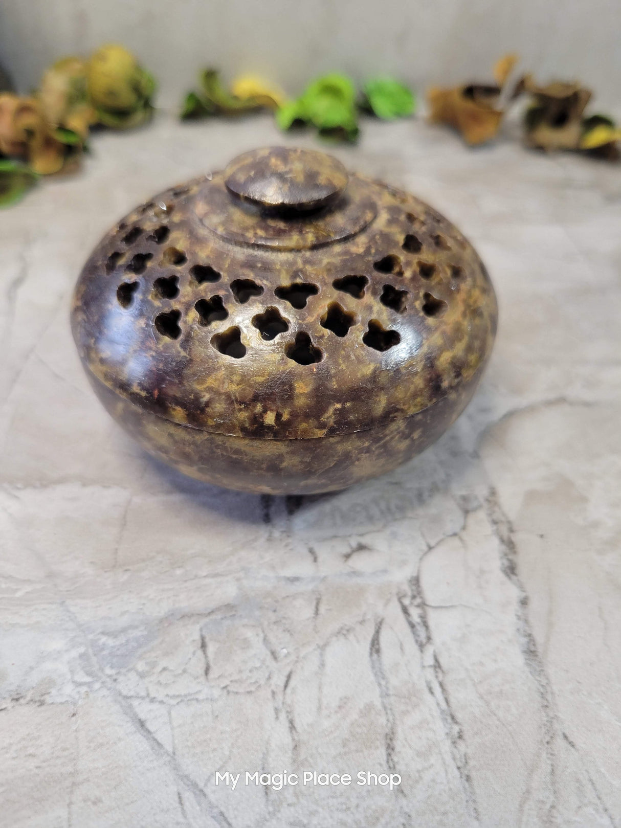 Handmade Net Carving design Soapstone Multi Burner, Charcoal Burner, Incense holder