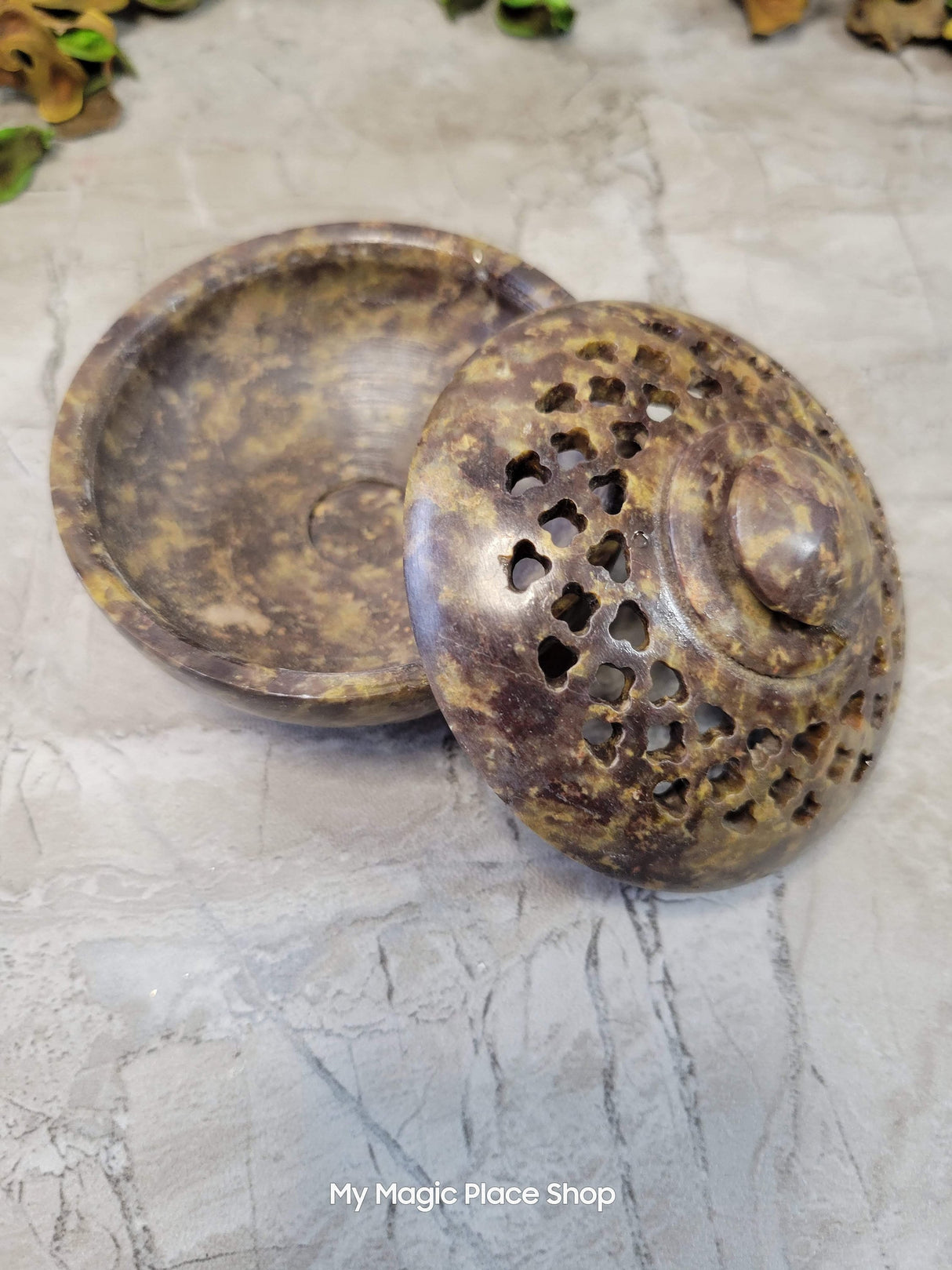 Handmade Net Carving design Soapstone Multi Burner, Charcoal Burner, Incense holder