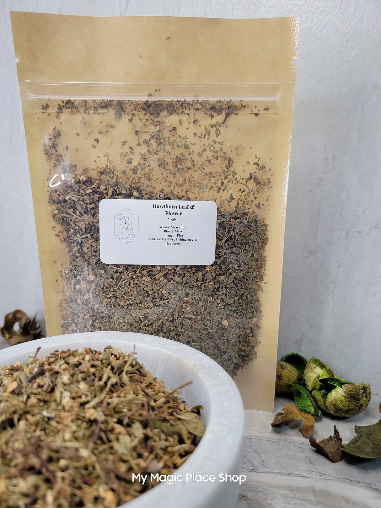 Hawthorn Leaf & Flower, Cut and Sifted 1oz, decoration herbs, magical herbs