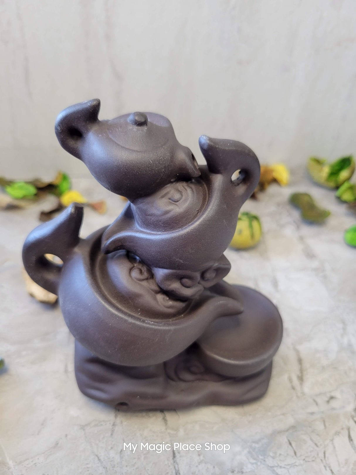 Handmade ceramic Tea Pot back flow incense burner for meditation, altar decoration