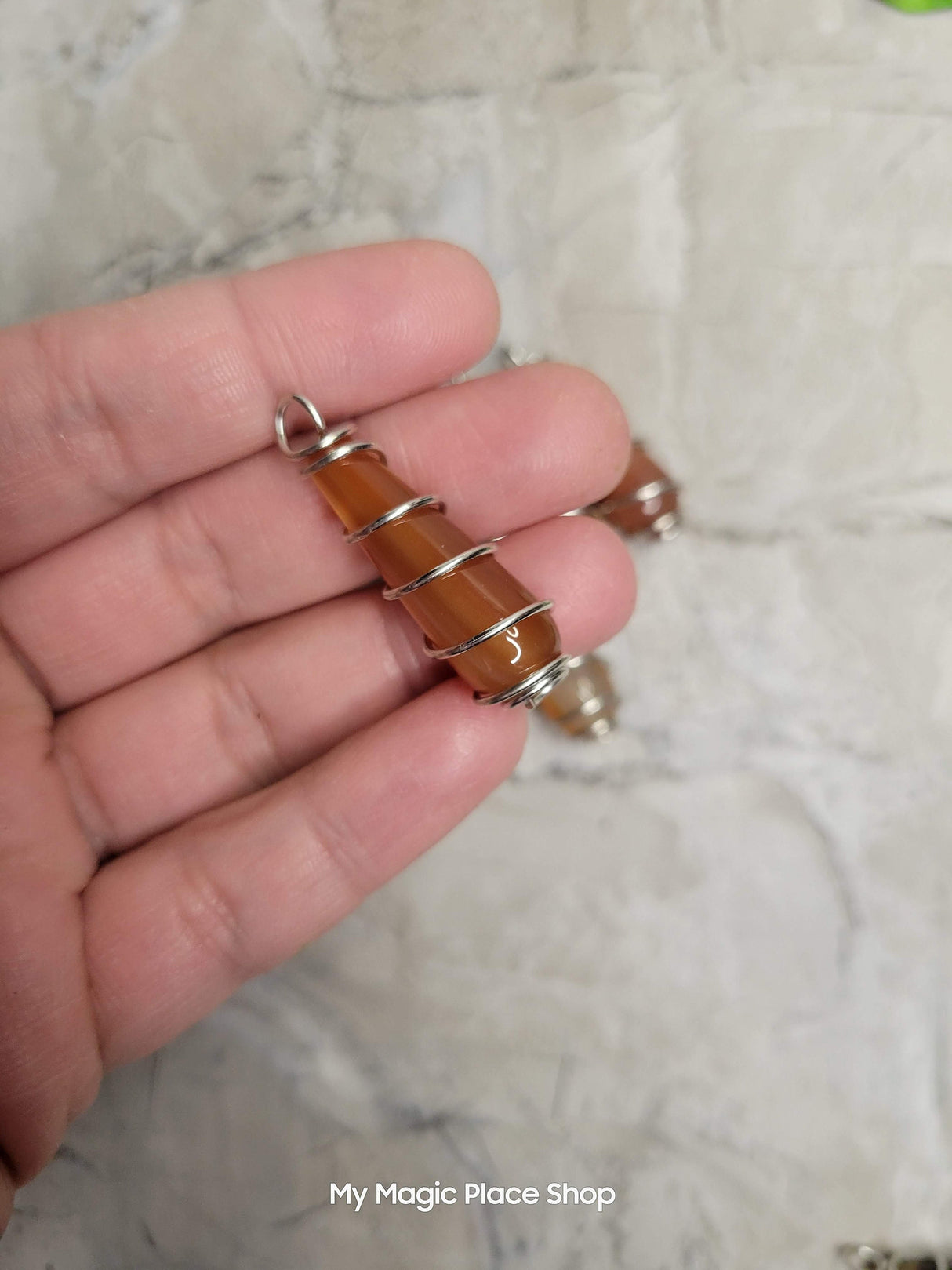 Teardrop Wire Wrapped Natural Gemstone Pendants with Cord