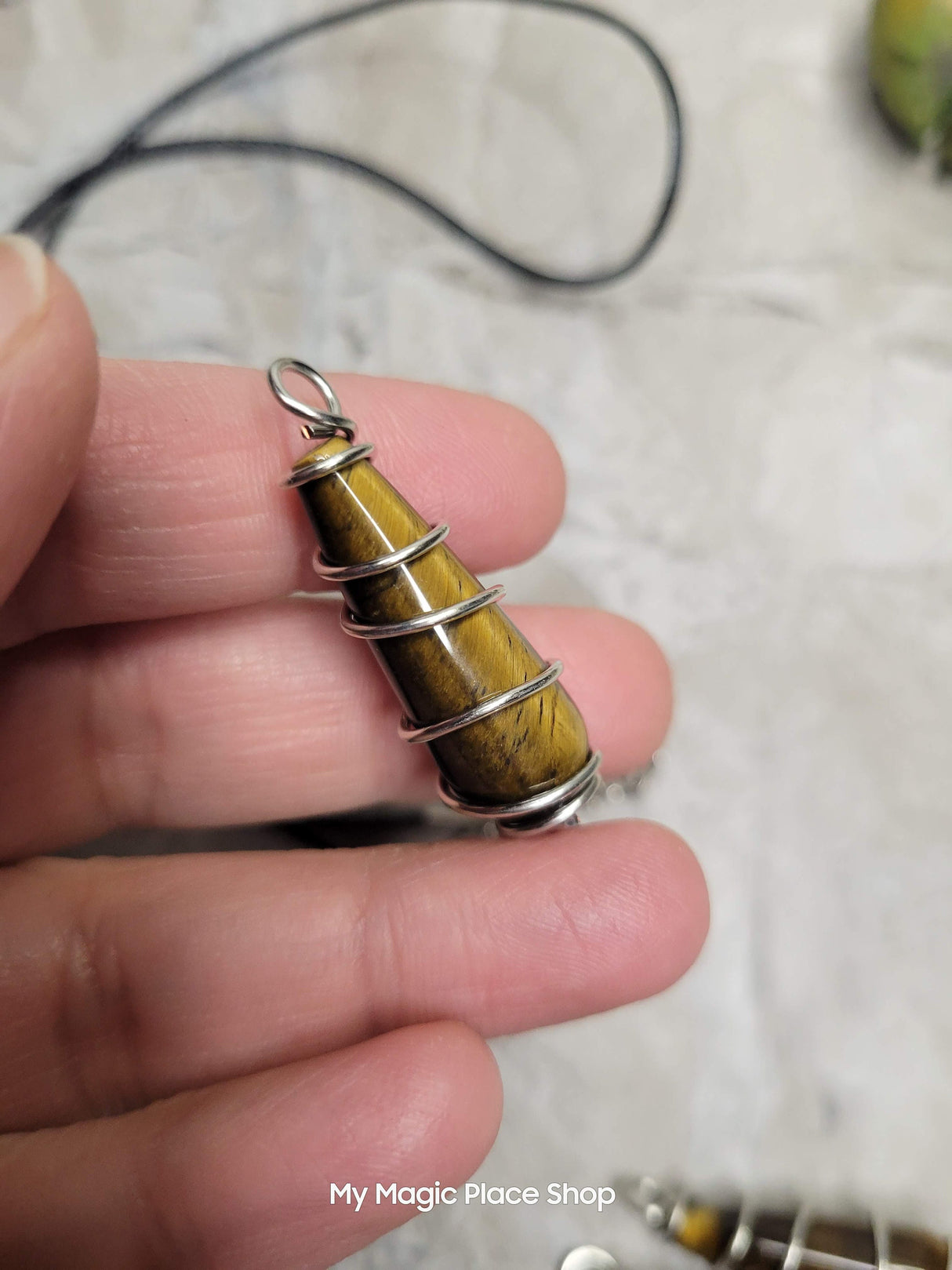 Teardrop Wire Wrapped Natural Gemstone Pendants with Cord