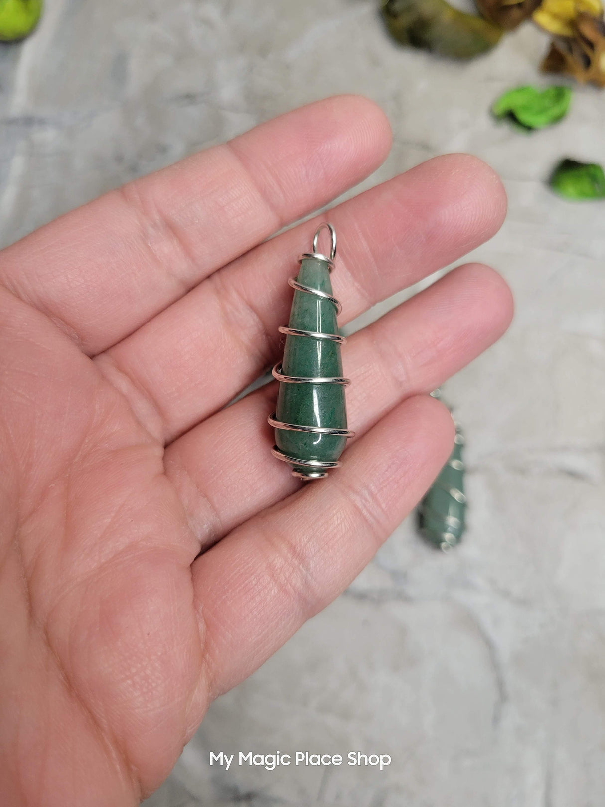 Teardrop Wire Wrapped Natural Gemstone Pendants with Cord