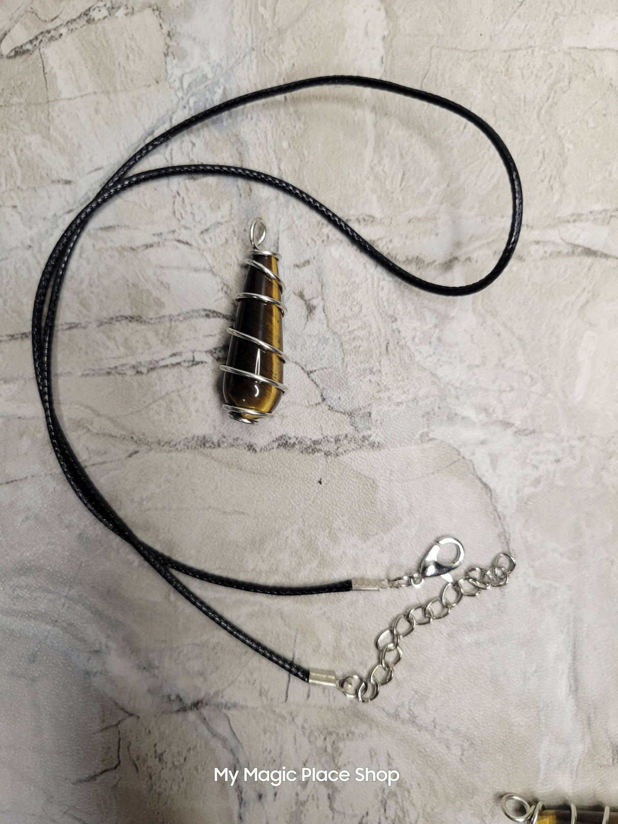 Teardrop Wire Wrapped Natural Gemstone Pendants with Cord