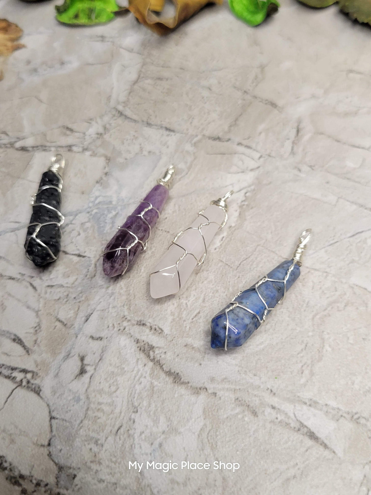 Natural Faceted Handmade Wire Wrapped Natural Gemstone Pendants with Cord