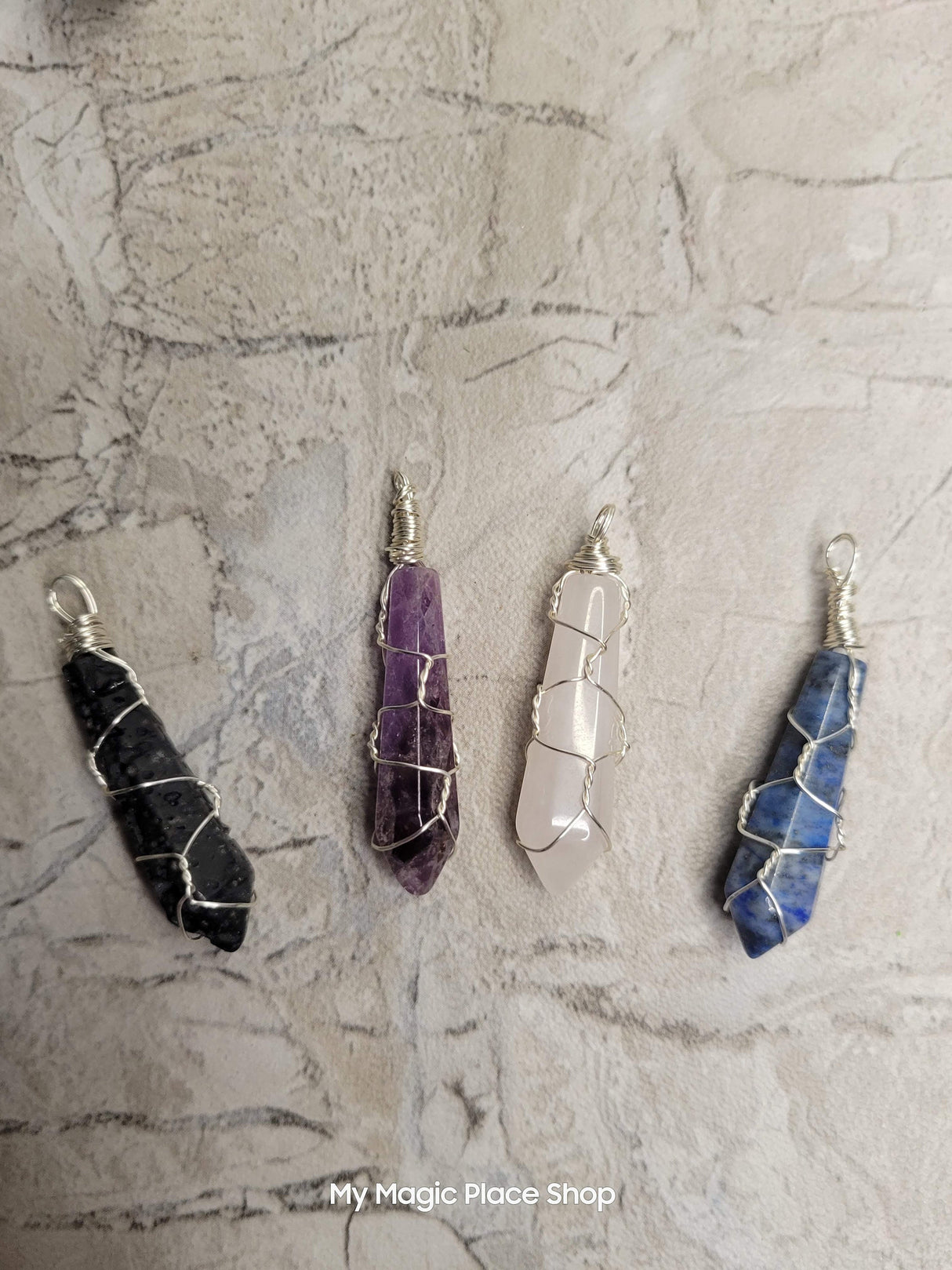 Natural Faceted Handmade Wire Wrapped Natural Gemstone Pendants with Cord