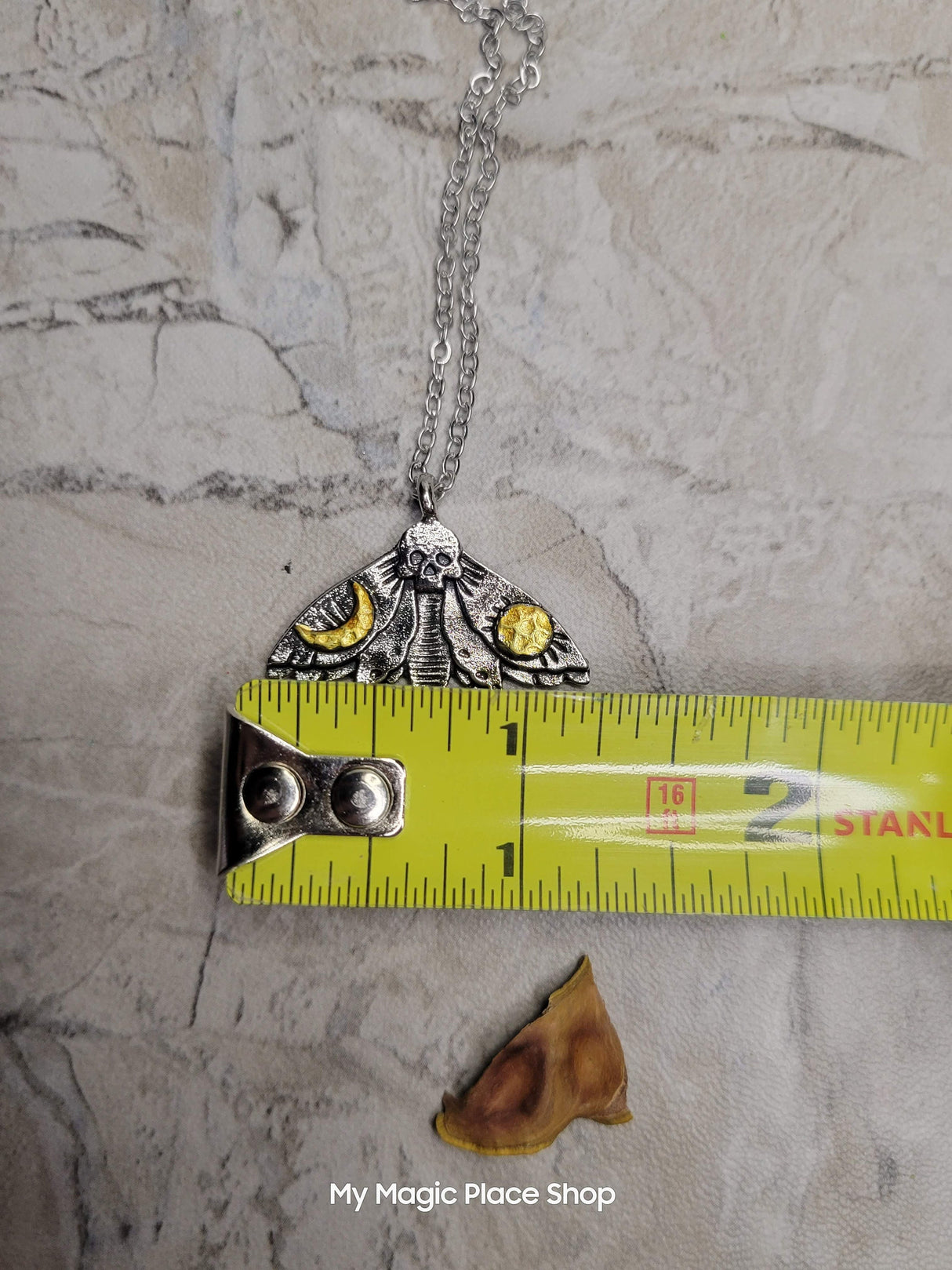 Moth skull with Moon and Sun Pendant Necklace, Gothic Jewelry , Antique Silver & Platinum
