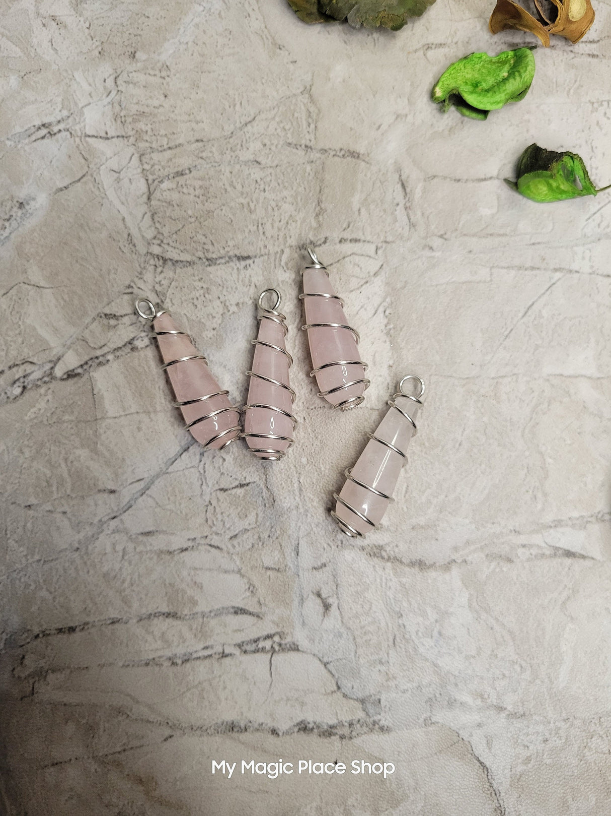 Teardrop Wire Wrapped Natural Gemstone Pendants with Cord