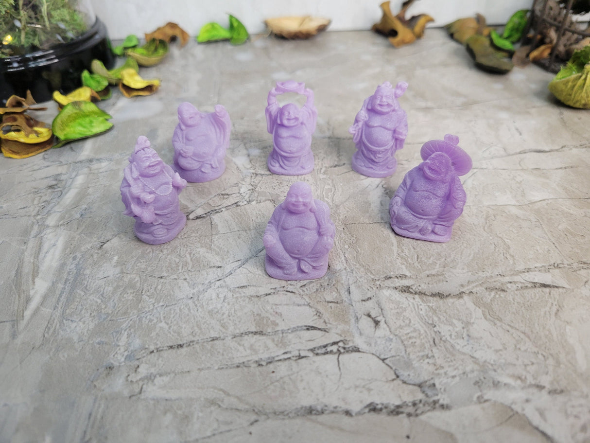 Laughing Buddha Figurines Handmade Pack of 6 Purple Lucky Happy Buddha Statue Home Décor altar Set