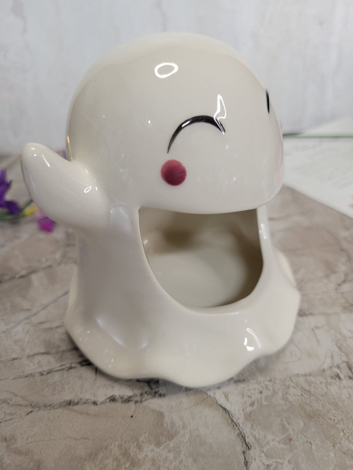 Ghost Cute Holder, Halloween theme porcelain candle holder, Handmade Ceramic holder