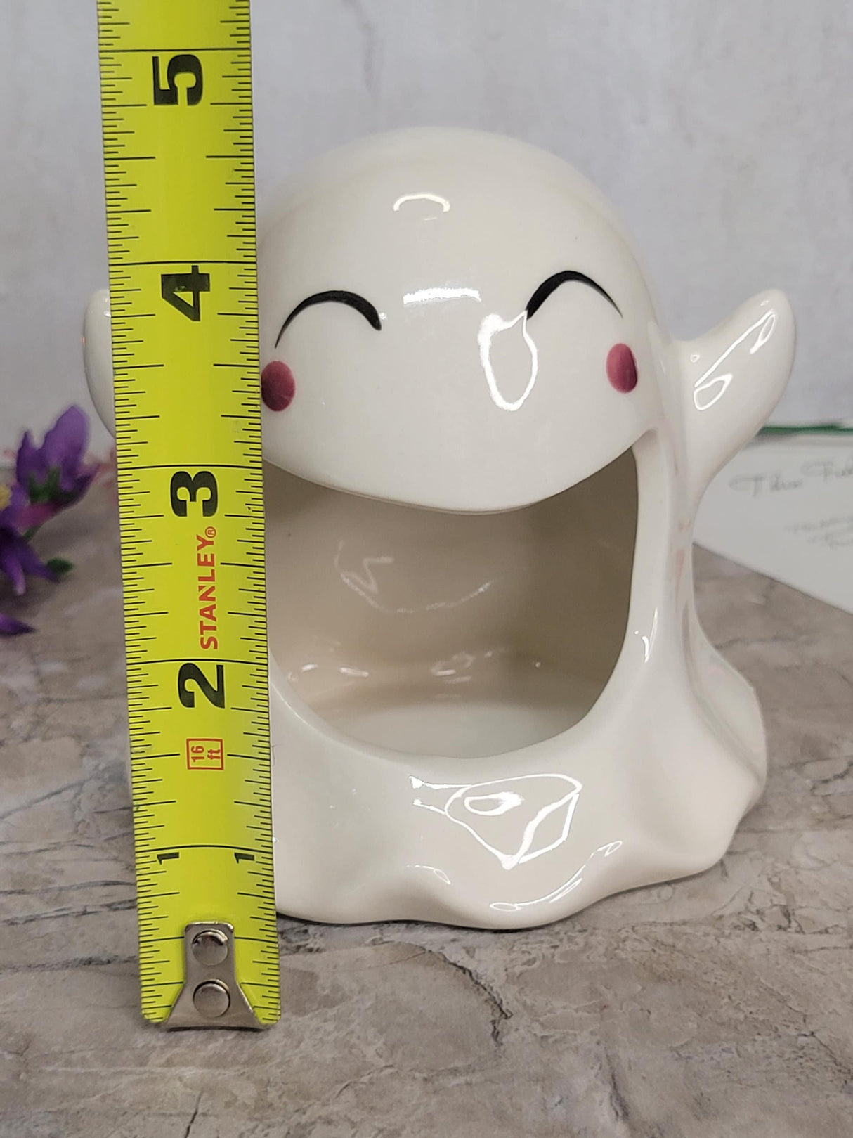 Ghost Cute Holder, Halloween theme porcelain candle holder, Handmade Ceramic holder