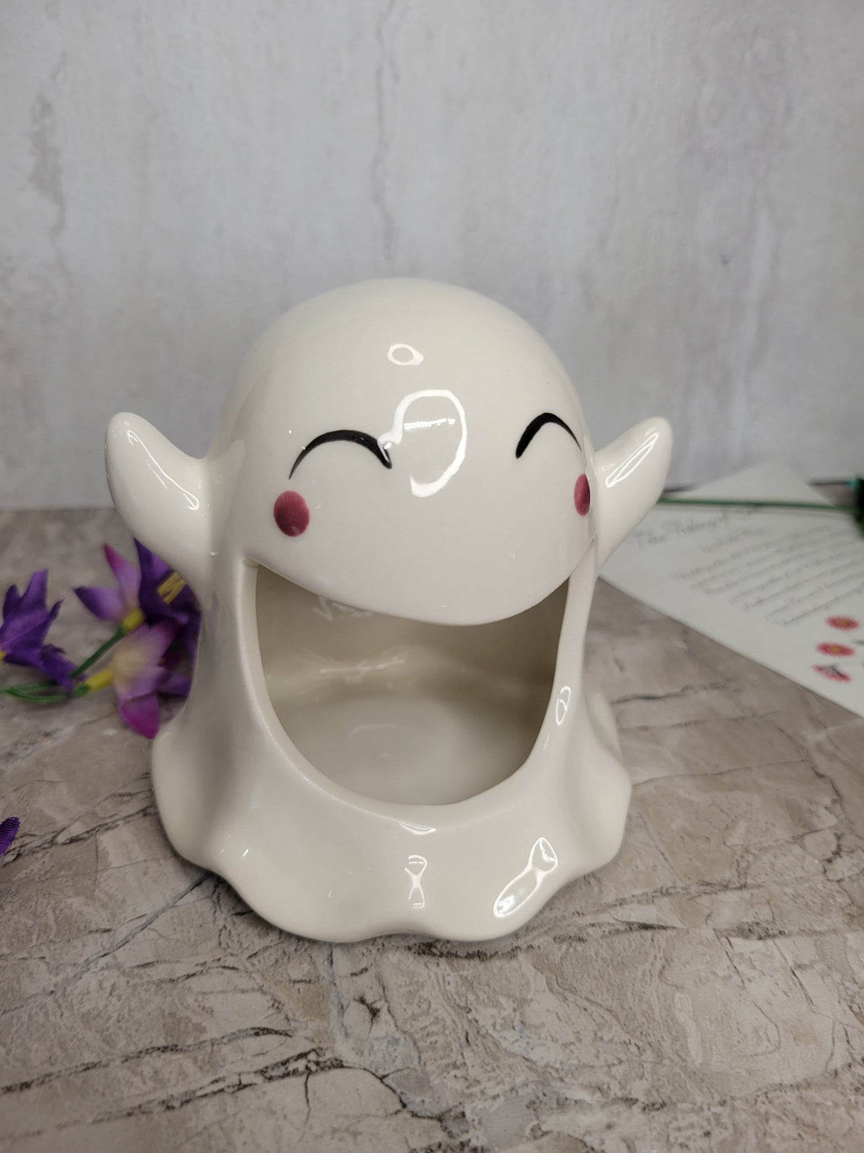 Ghost Cute Holder, Halloween theme porcelain candle holder, Handmade Ceramic holder