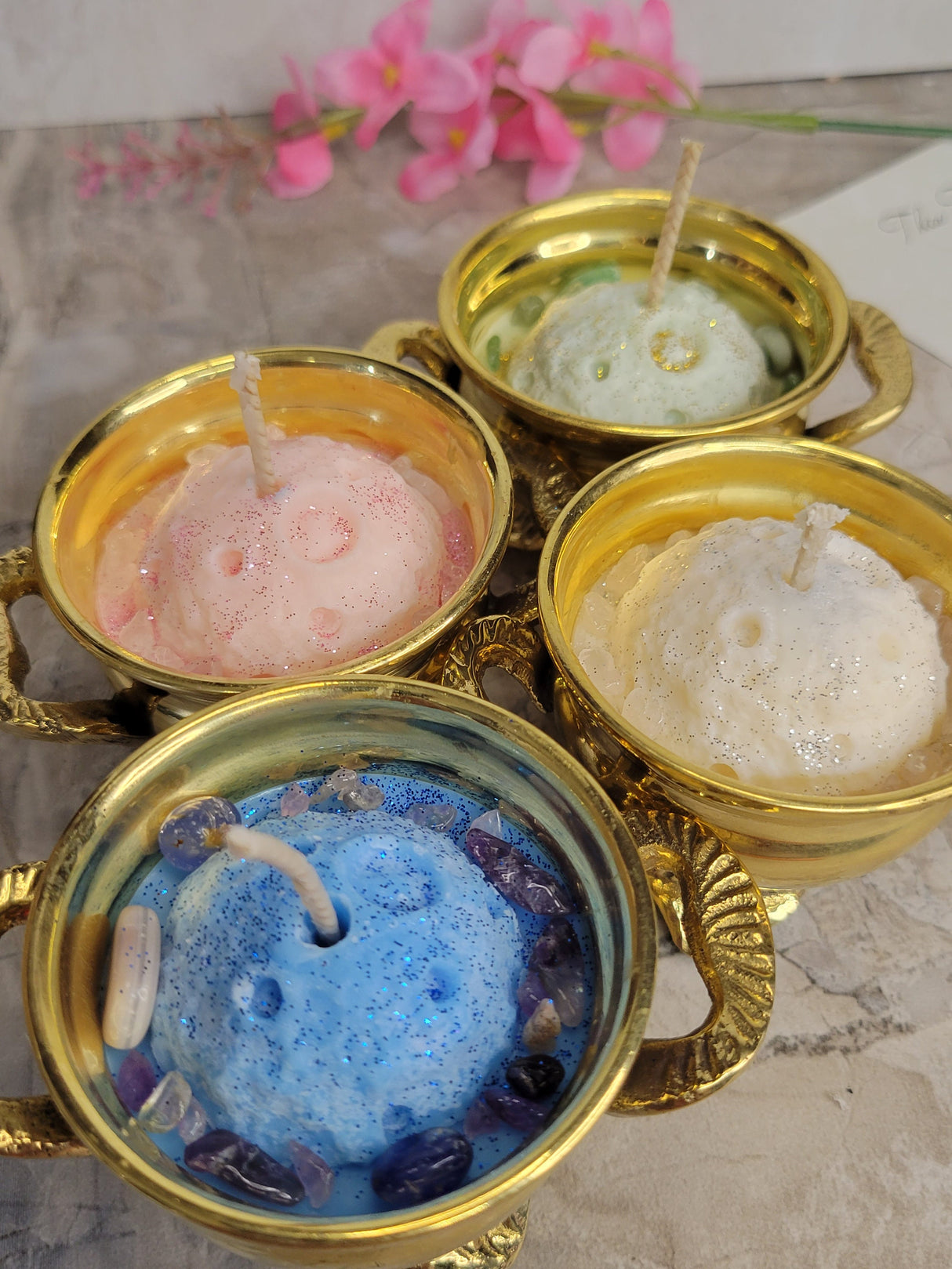 Cauldron Candle Full Moon candle Small Brass Antique Design Cauldron Soy Candle Full Moon