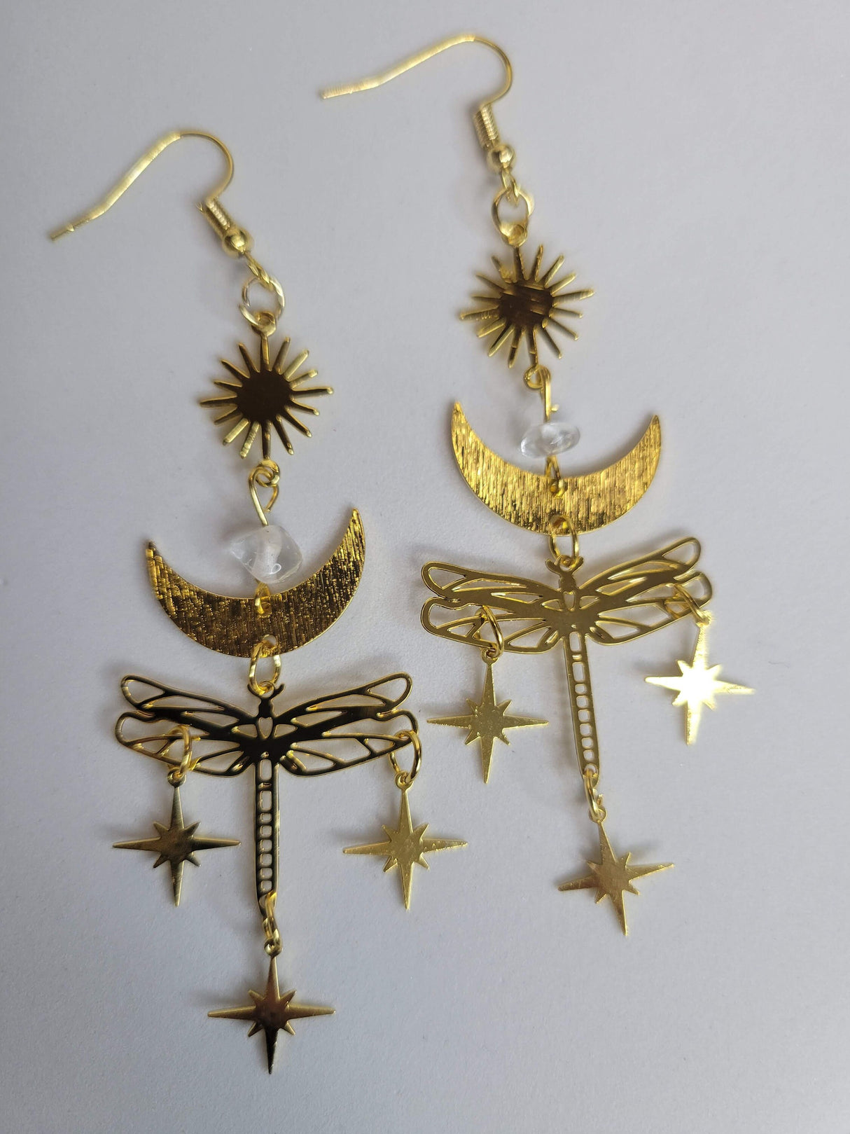 Dragonfly Dangle Earrings, Moon Sun Star Long Drop Earrings for Women, Golden Gift for Her