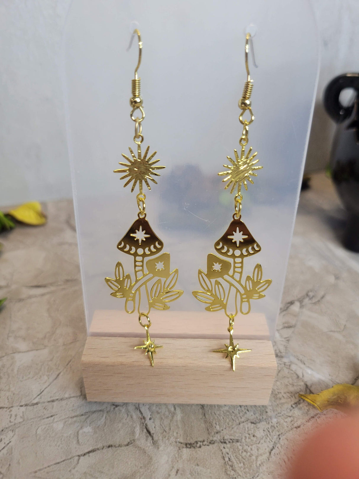 Celestial Mushroom Earrings Sun & Star Long Drop Earrings for Women Celestial Earrings