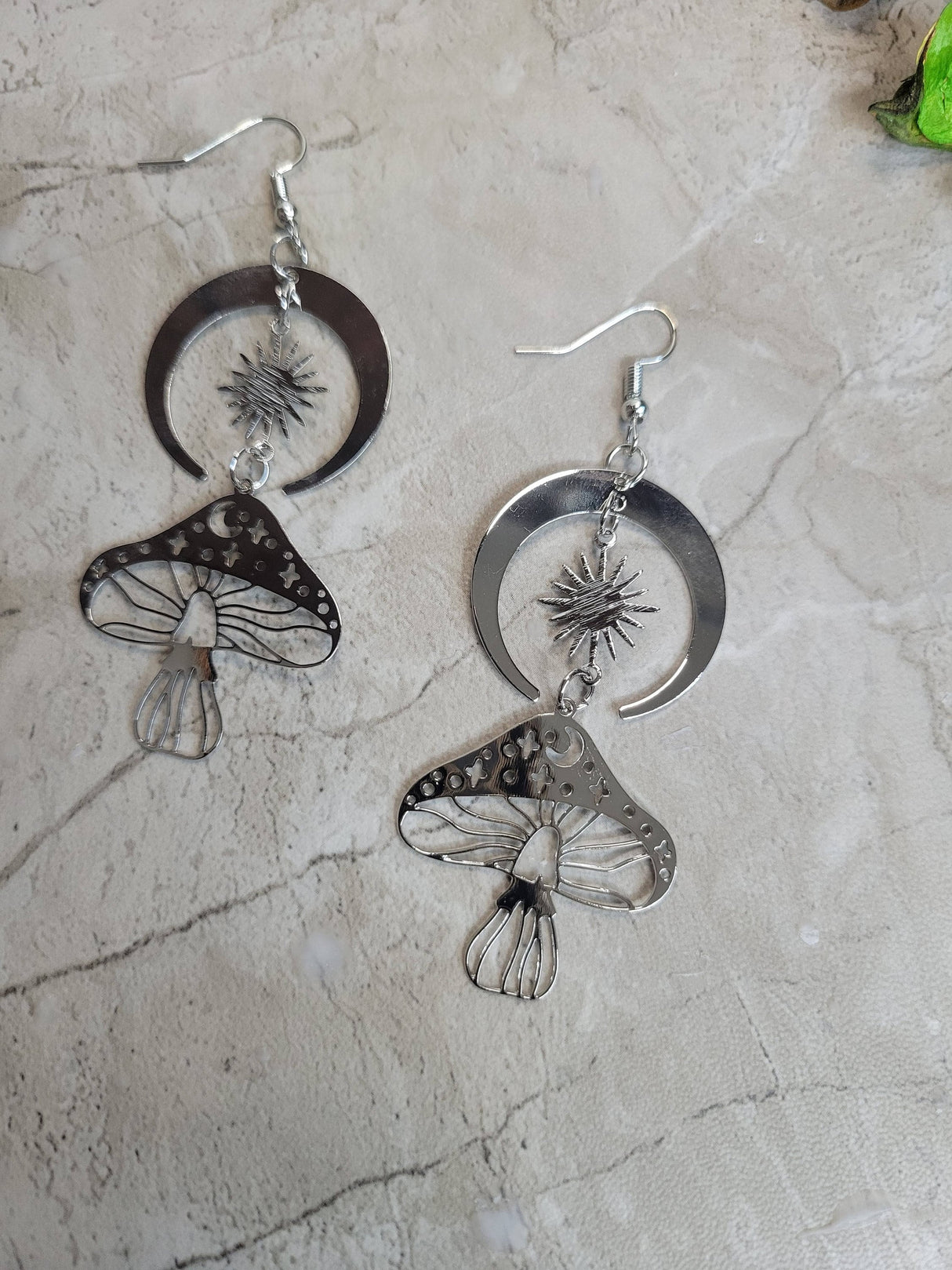 Celestial Mushroom Earrings Sun & Star Silver Gold Long Drop Earrings for Women Celestial Earrings