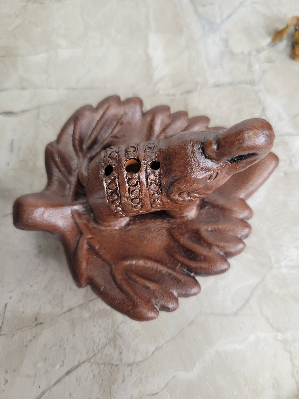 Leaf Elephant Ceramic Incense Holder Small Clay Incense Holder Leaf Elephant, Small Elephant Holder