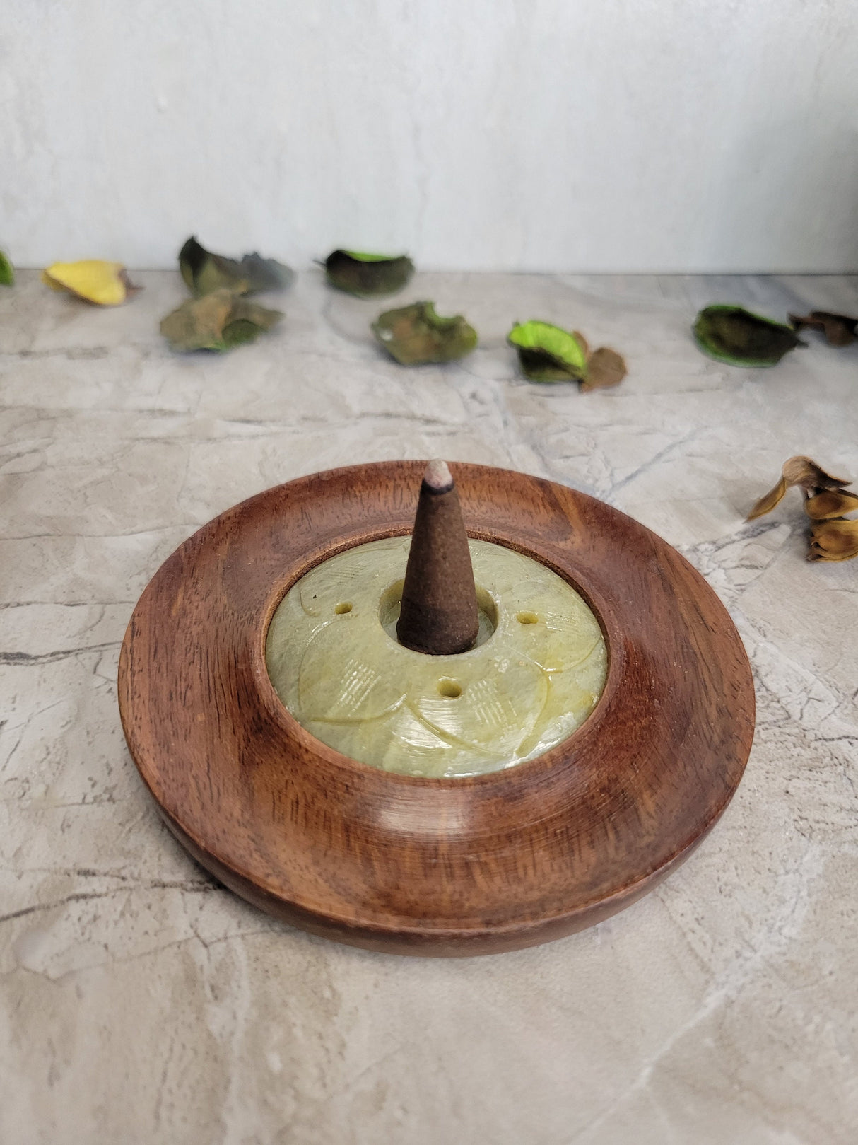 Wood & Soapstone Handcrafted Incense Burner, Sticks, and Cone Holder, Home Decor