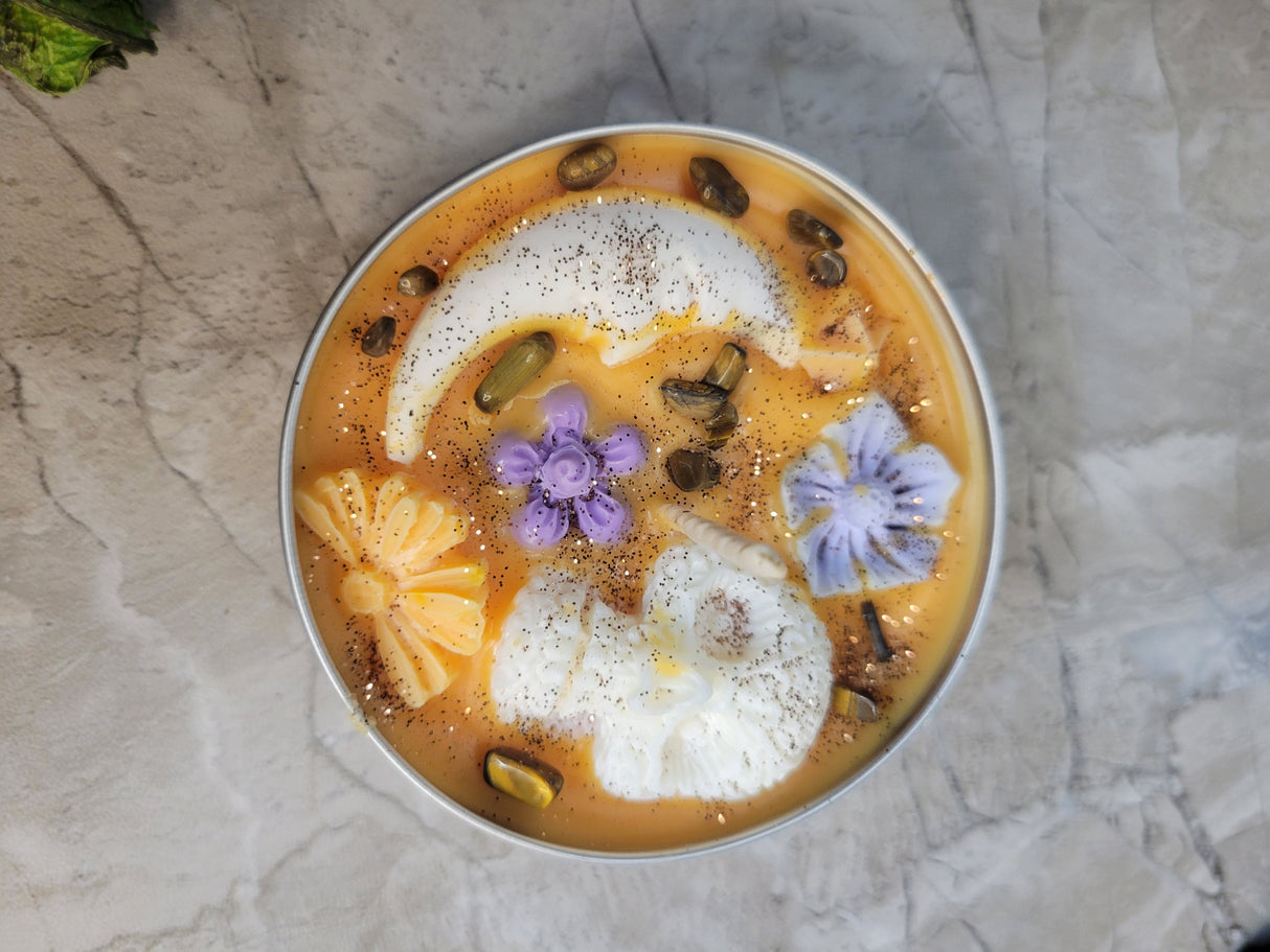 Enchanted Orange Moon and Skull Magic Garden Candle Tin jar Soy Candle Intention Candle Witchy Candles