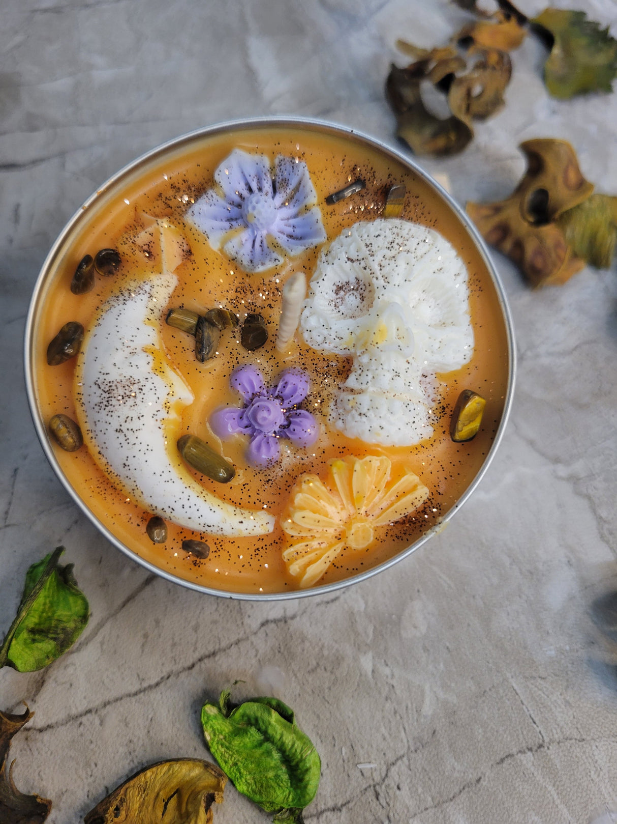 Enchanted Orange Moon and Skull Magic Garden Candle Tin jar Soy Candle Intention Candle Witchy Candles