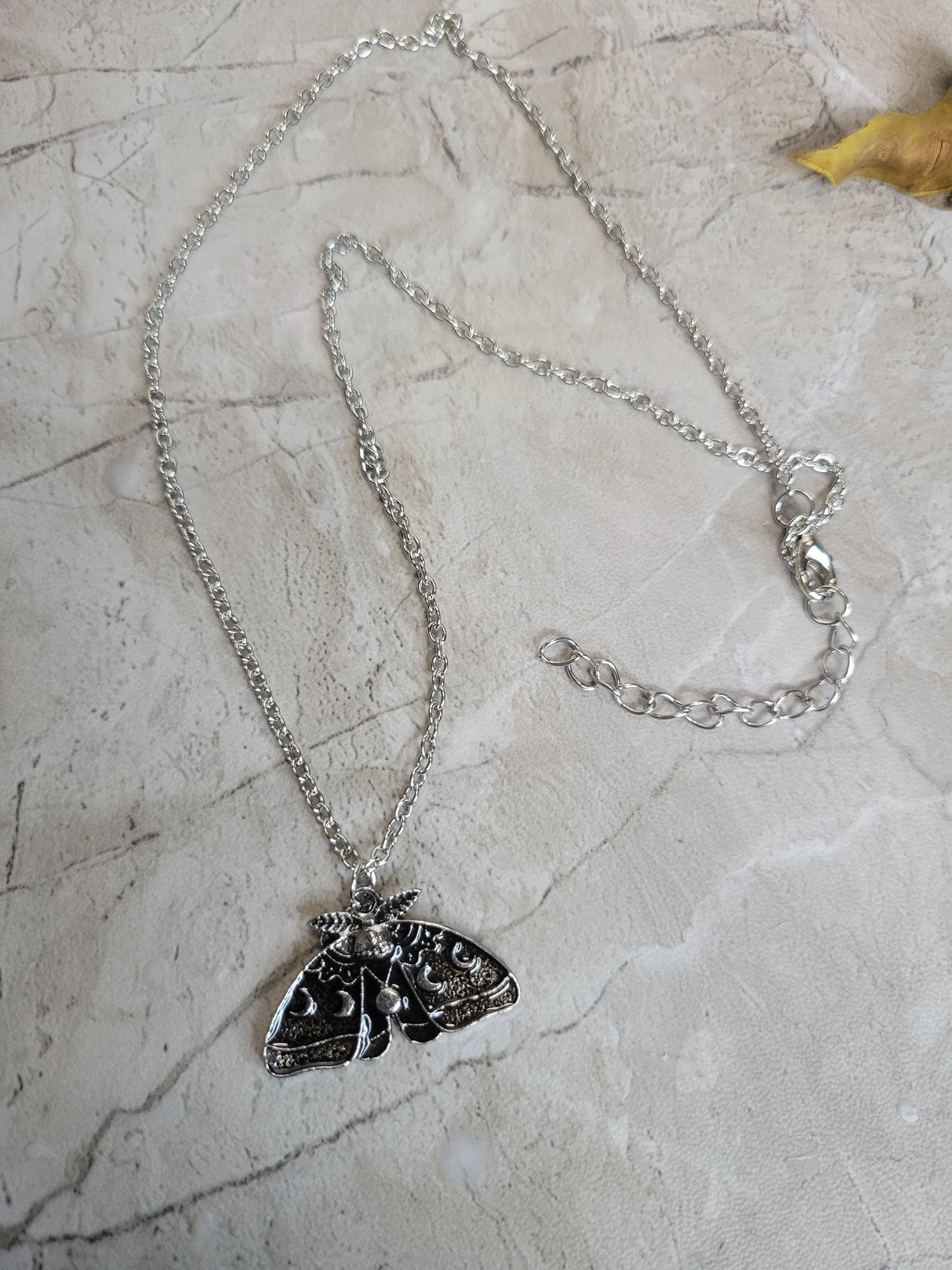 Moon Phase Moth Pendant Necklace, Gothic Jewelry, Antique Silver, Nature Lover Necklace