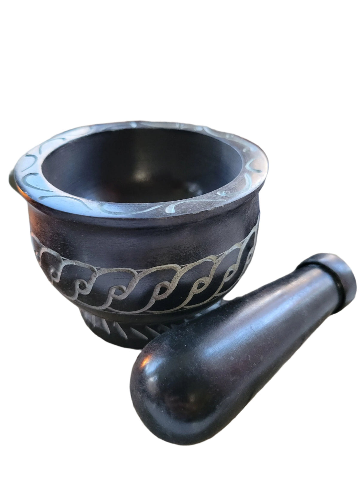 Black Mortar and Pestle, Soapstone Herb Grinder Handmade Mortar