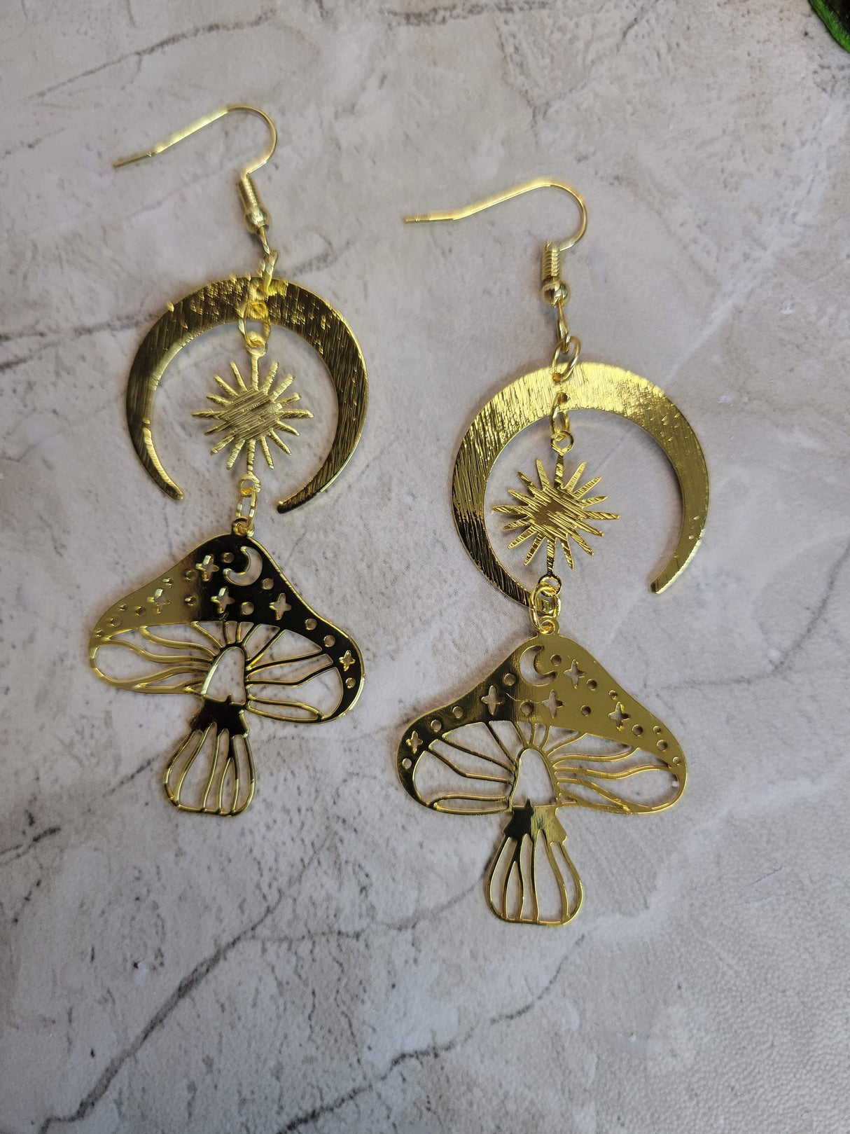 Celestial Mushroom Earrings Sun & Star Silver Gold Long Drop Earrings for Women Celestial Earrings