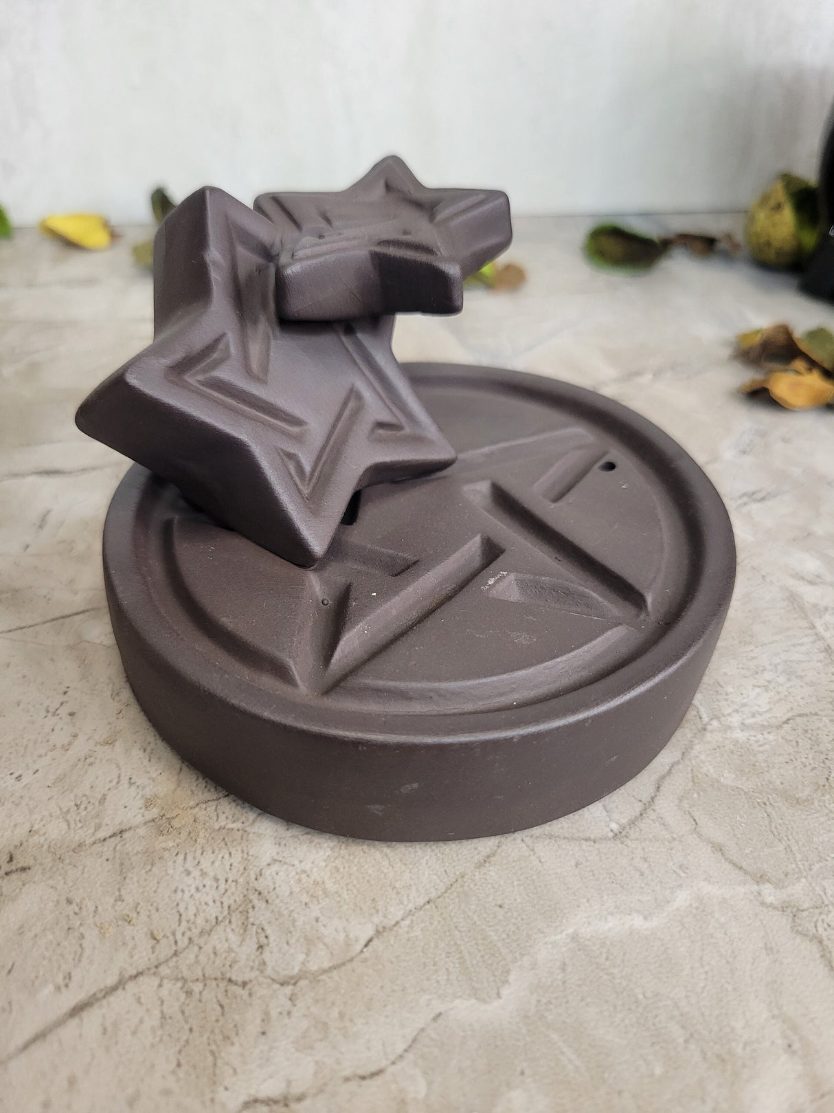 Handmade Pentacle Ceramic Backflow Incense Burner Triple Pentacles Witchy Burner