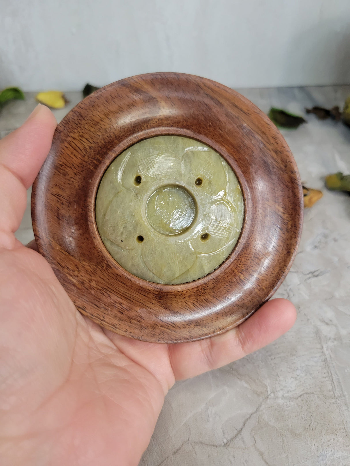 Wood & Soapstone Handcrafted Incense Burner, Sticks, and Cone Holder, Home Decor