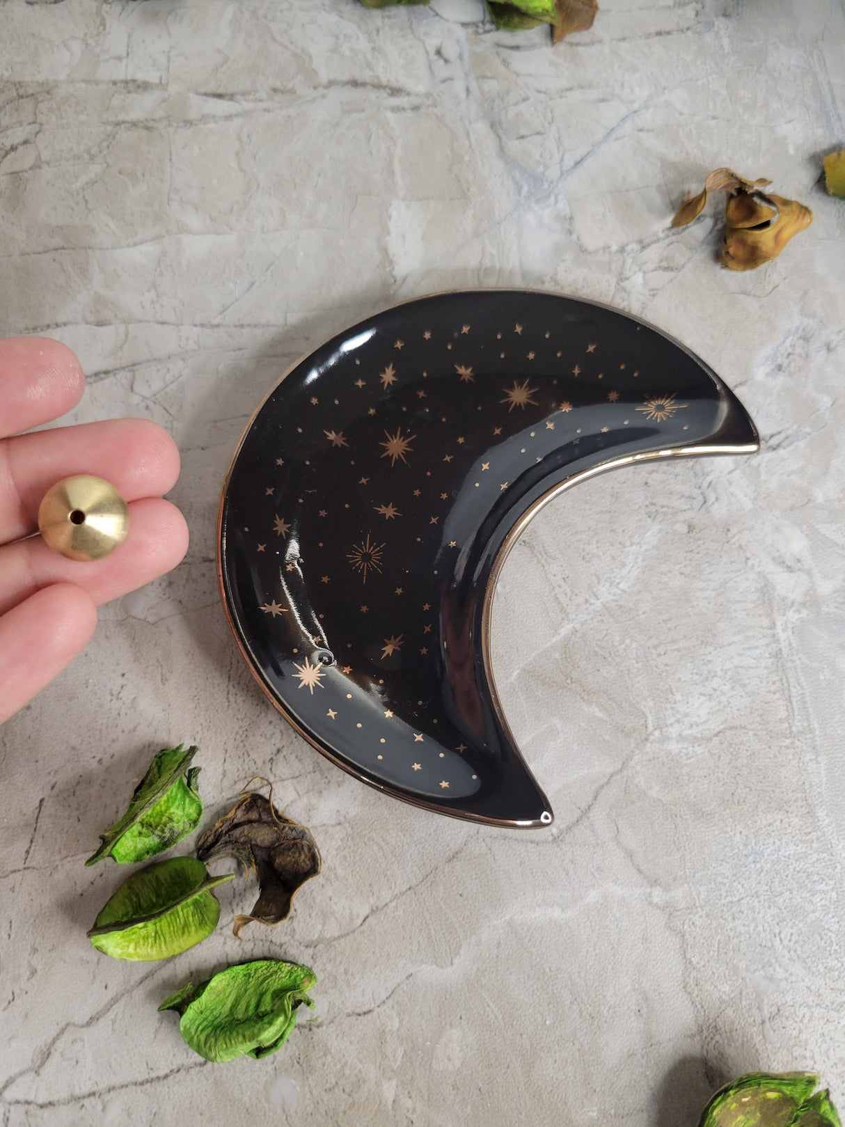 Moon Plate Ceramic Incense Burner Moon and Stars Plate Altar Decoration Ceramic Plate