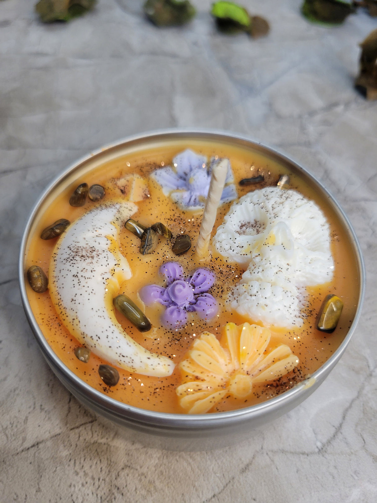 Enchanted Orange Moon and Skull Magic Garden Candle Tin jar Soy Candle Intention Candle Witchy Candles