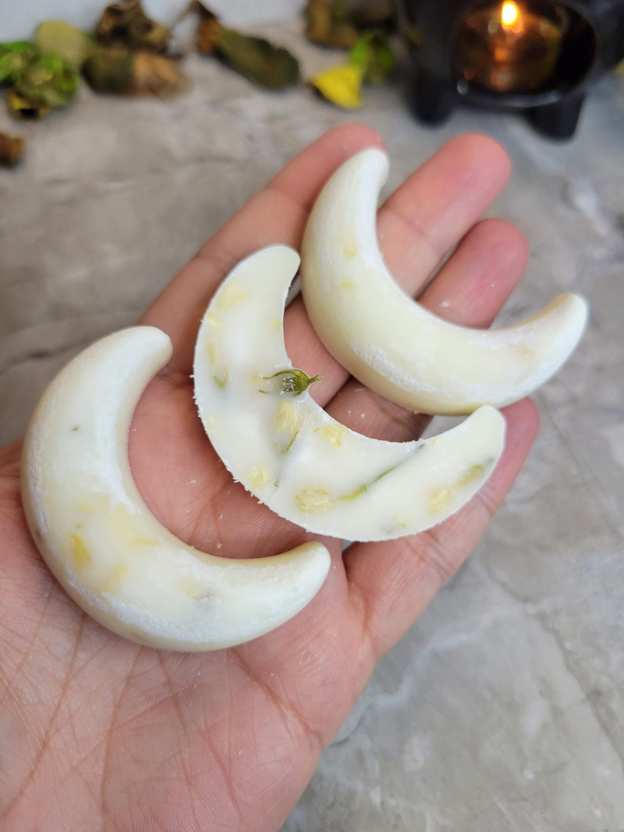 Crescent Moon wax melts with Flowers and Herbs, Ritual Melts, Moon Wax Melts