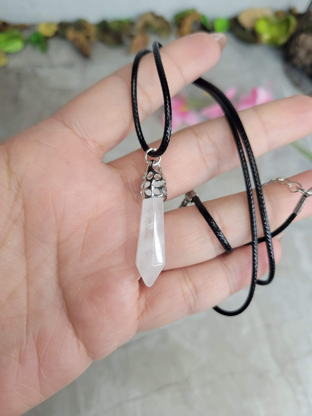 Clear Quartz single Point Pencil Pendant with Cord ,Clear Quartz Gemstone Protection Jewelry, Reiki Necklace