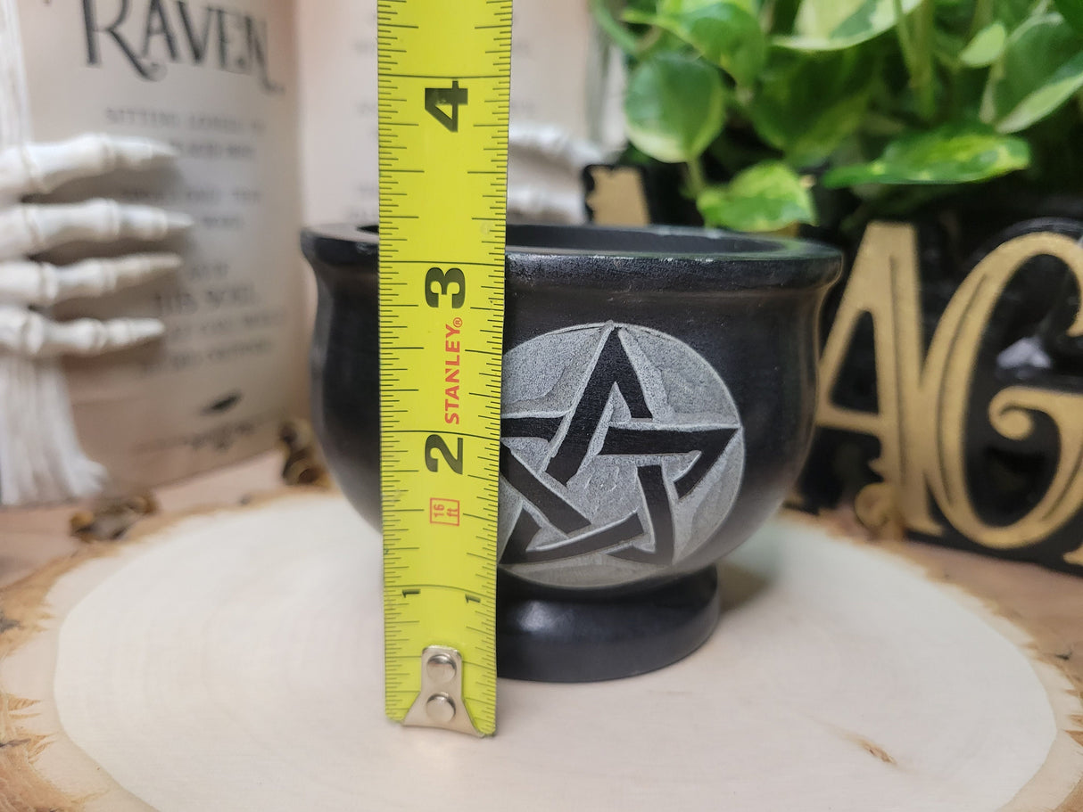 Pentagram Black Mortar and Pestle, Soapstone Herb Grinder Handmade Mortar