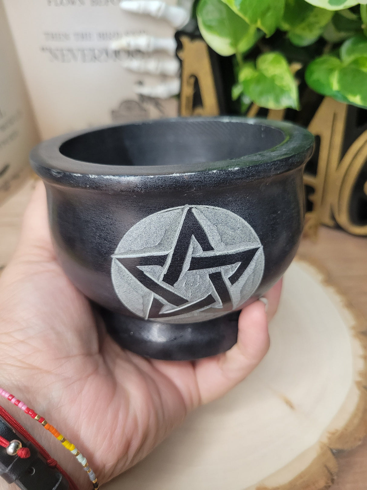 Pentagram Black Mortar and Pestle, Soapstone Herb Grinder Handmade Mortar