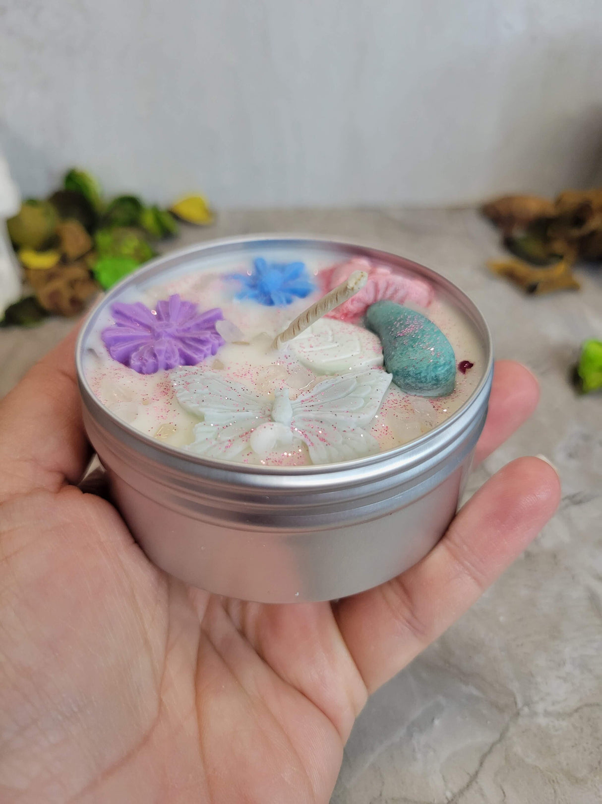 Butterfly Mushroom Magic Garden Candle tin jar soy candle intention candle Witchy Candles