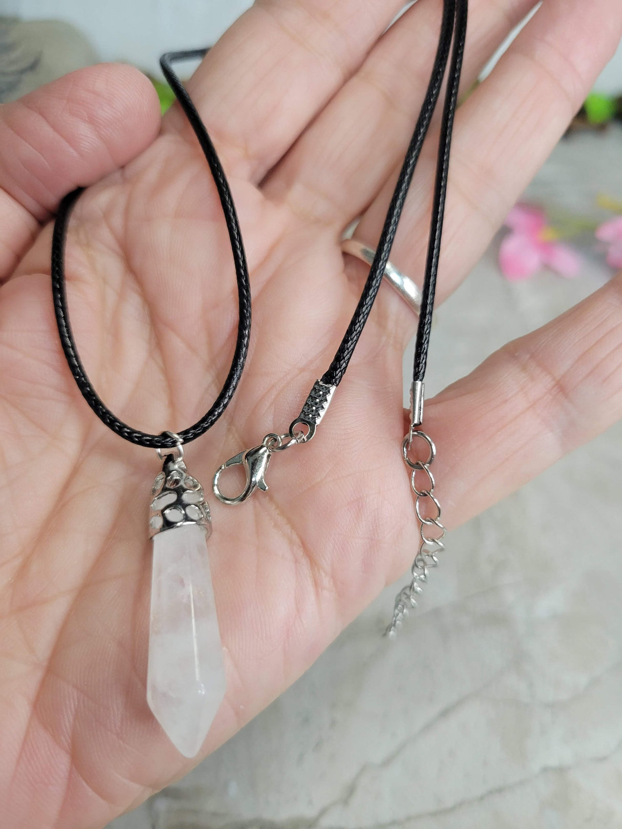 Clear Quartz single Point Pencil Pendant with Cord ,Clear Quartz Gemstone Protection Jewelry, Reiki Necklace