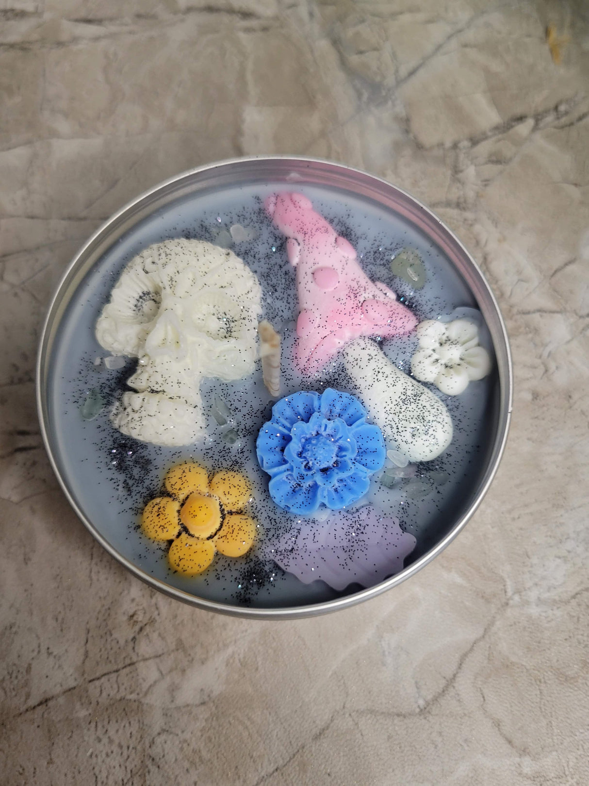 Skull Black Amber Lavender Intention Candle Tin jar Soy Candle Intention Candle Witchy Candles