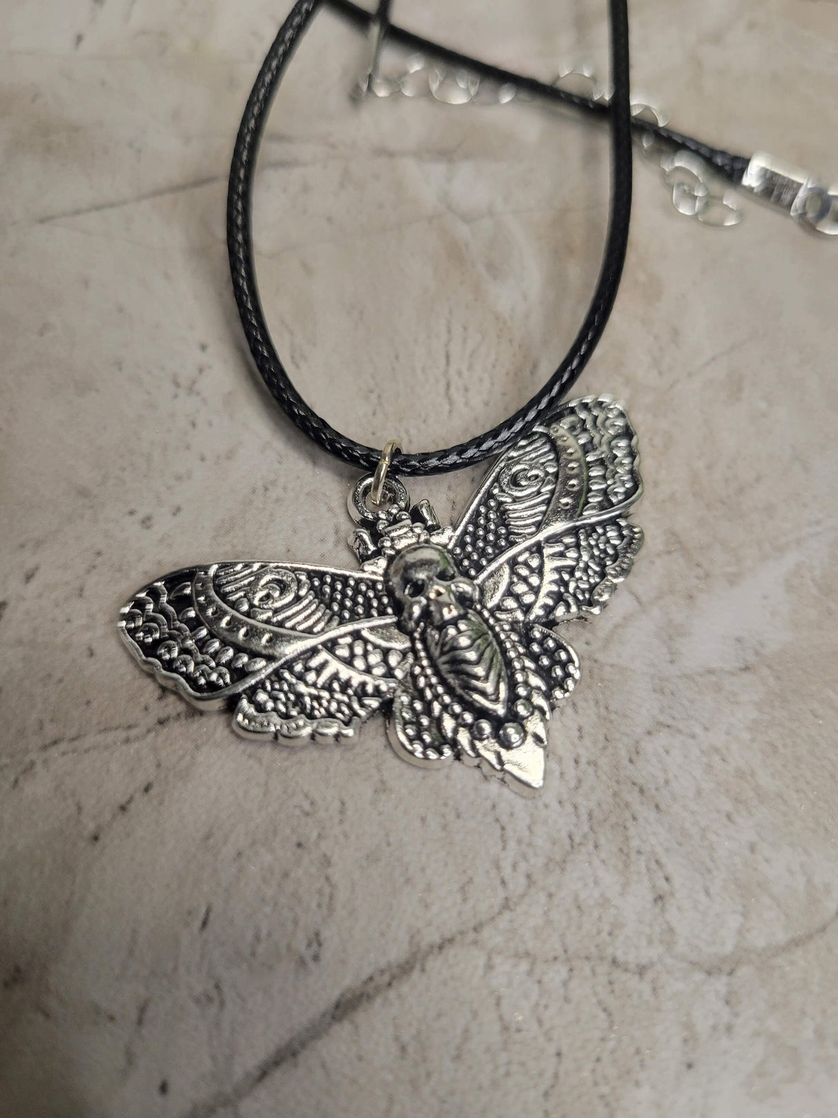 Skull Moth Pendant Necklace, Gothic Jewelry, Antique Silver, Nature Lover Necklace