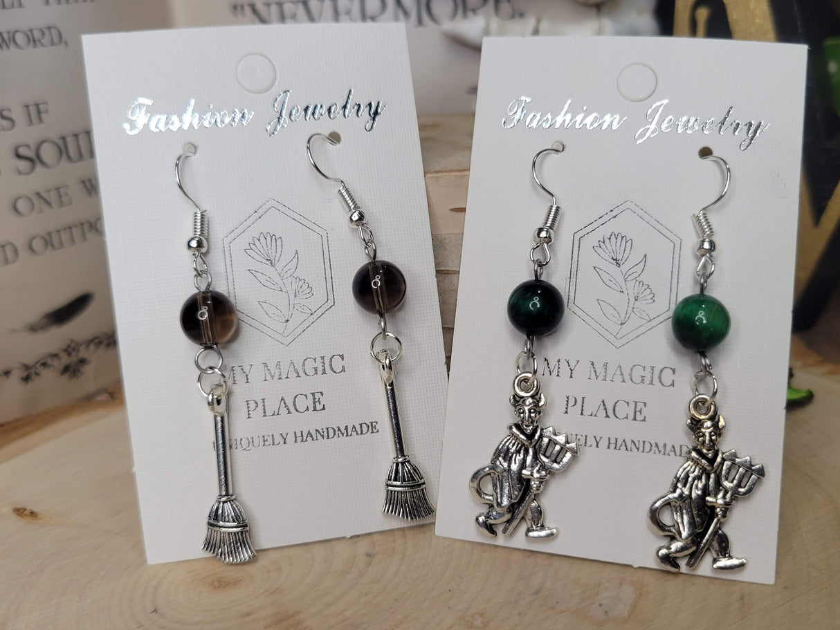 Crystal Charmed Earrings for Halloween, Witch Earrings, Gemstones Earrings