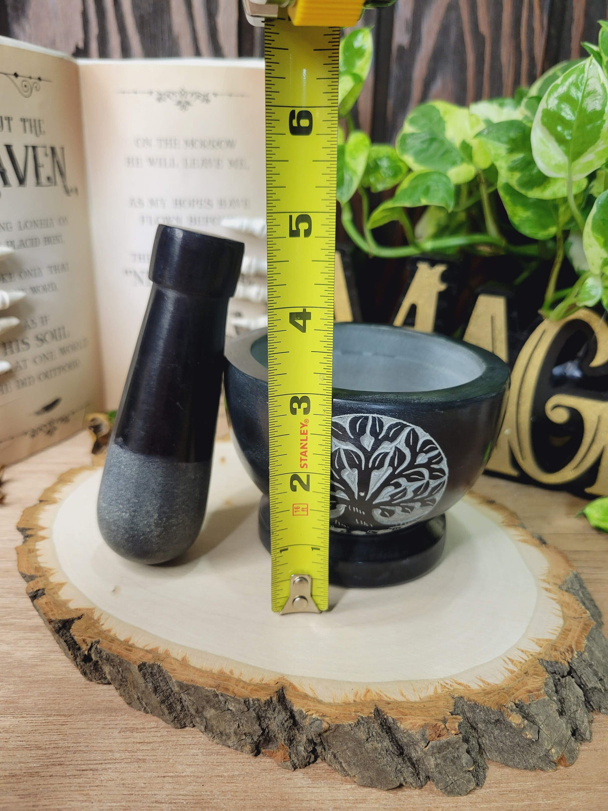 Tree of Life Black Mortar and Pestle,Tree of life Soapstone Herb Grinder Handmade Mortar