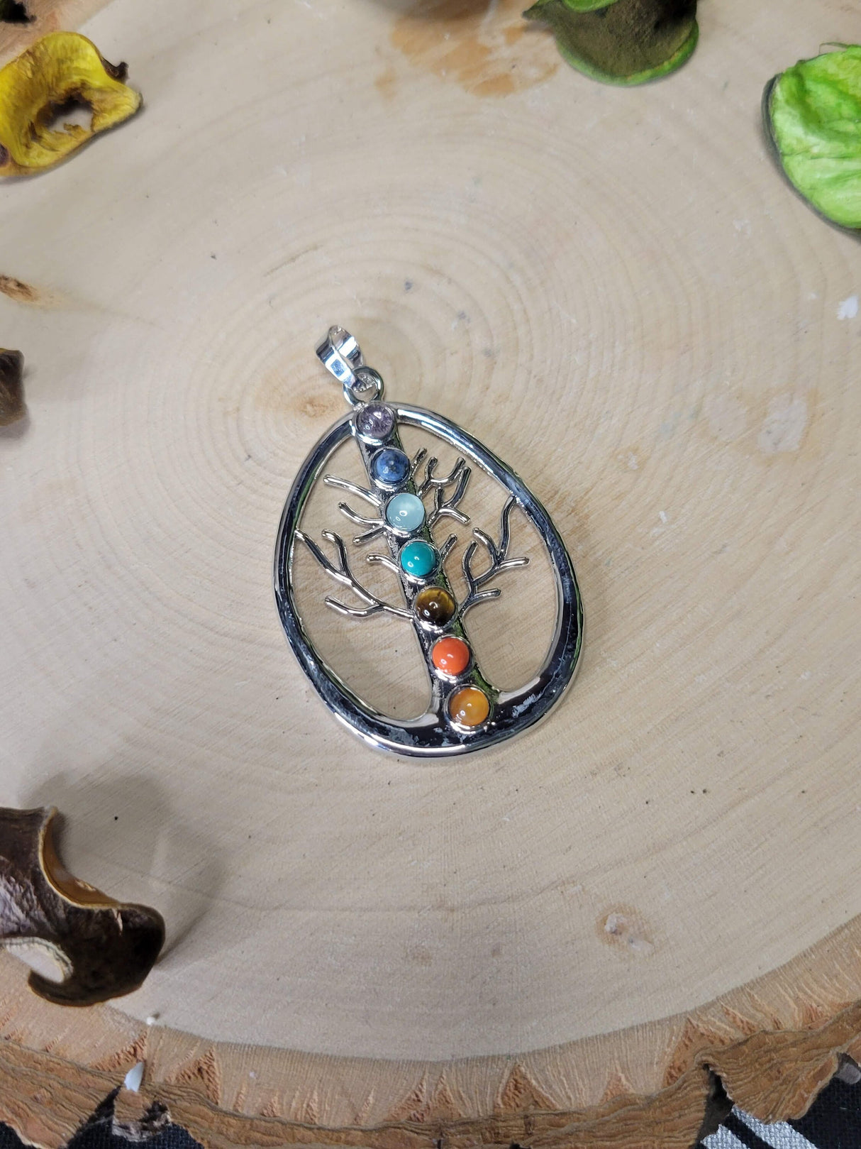 Seven Chakra Stone Drop with Tree Chakras Necklace, Seven Chakras Pendant