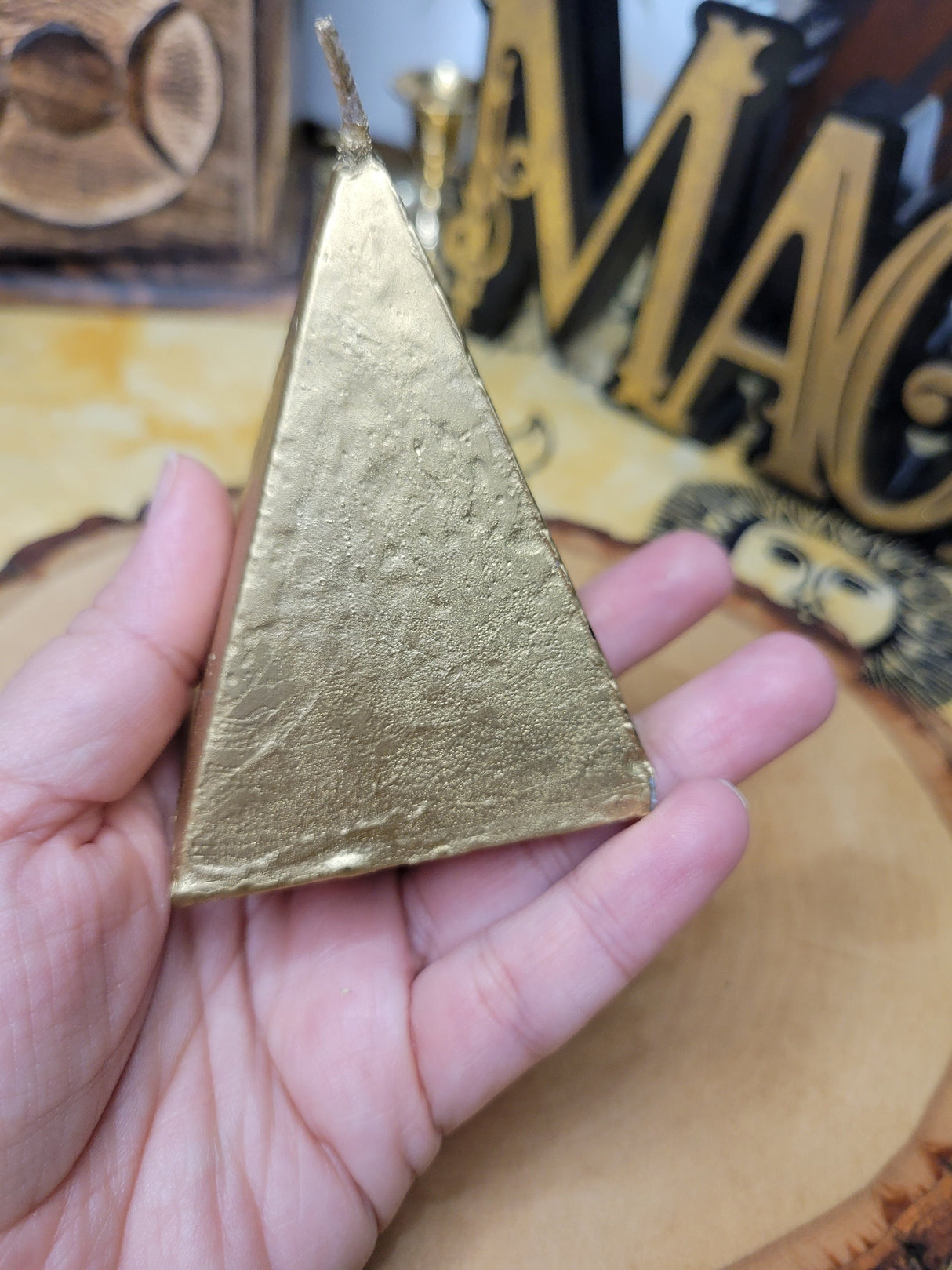 Gold Pyramid Candle, Abundance Candle Spell, Pyramid Decoration Candle, Gift for Her